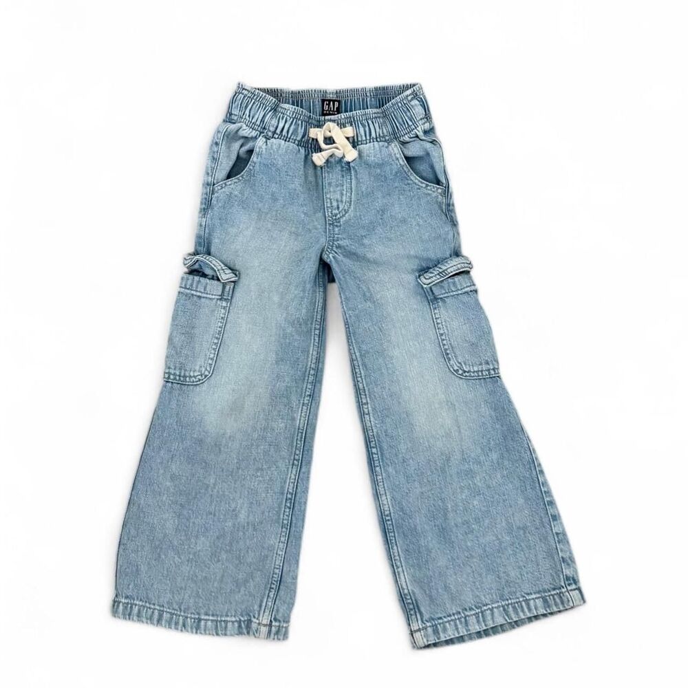 GAP Kids Blue Easy Wide Leg Pull on Cargo Jeans - Size Small Unisex